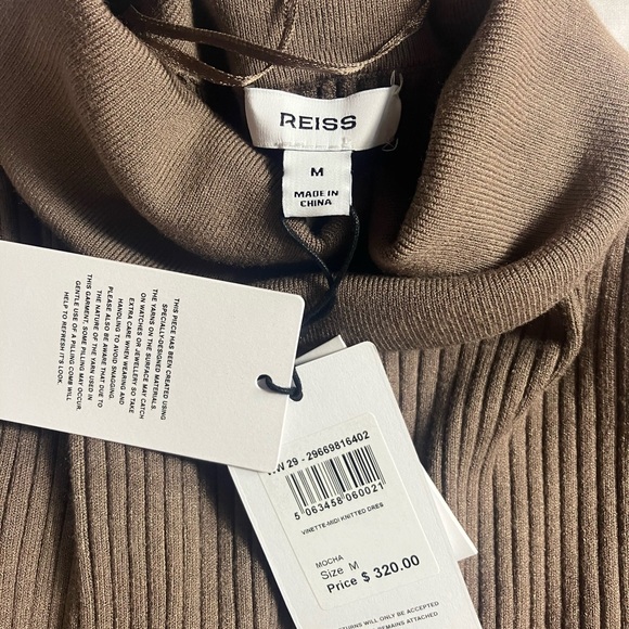 Reiss Brown Petite Vinette Midi Knitted Dress - Picture 7 of 9